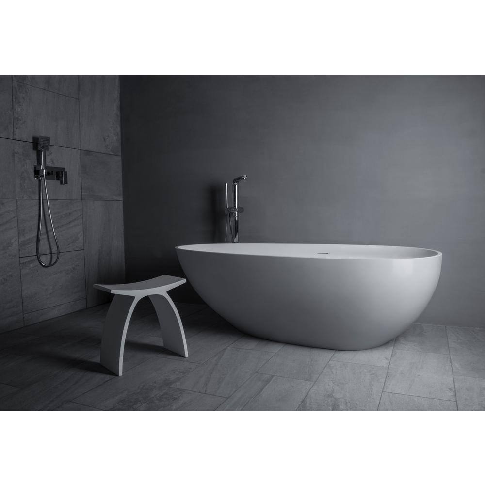 Vanity Art Assignan 67 in. Solid Surface Resin Stone Matte Flatbottom Freestanding Bathtub in White VA6913-ML