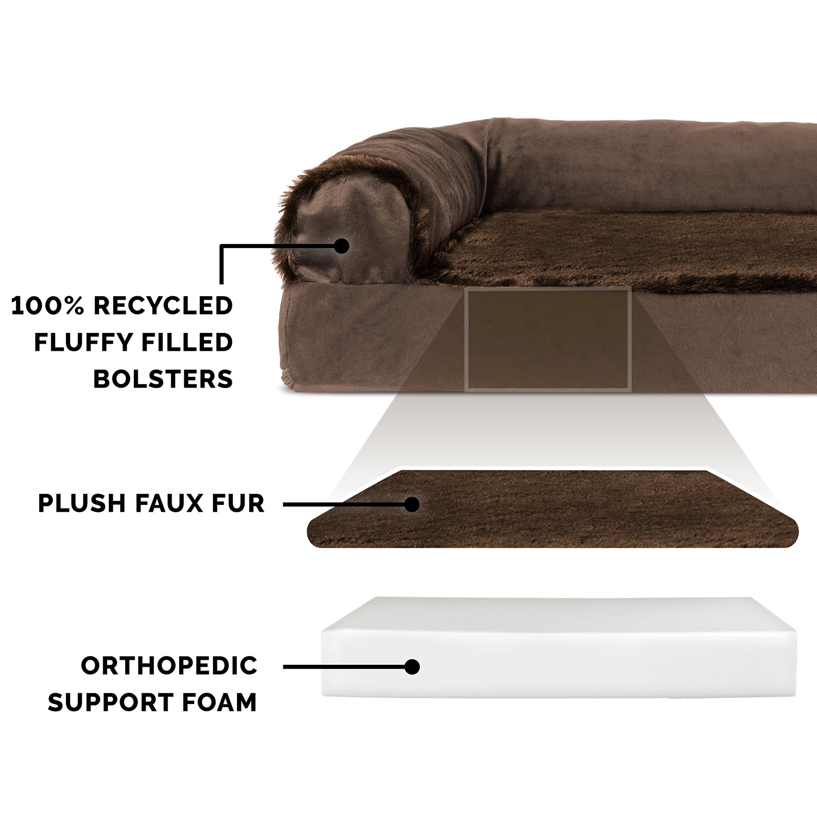 FurHaven Pet Products | Deluxe Orthopedic Plush & Velvet L-Shaped Chaise Couch Pet Bed for Dogs & Cats, Sable Brown, Jumbo Plus