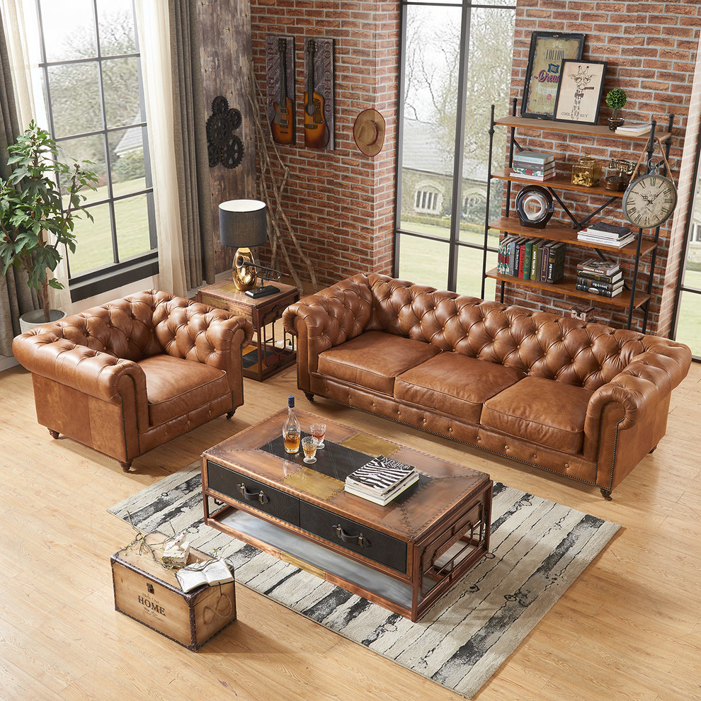 Leather Chesterfield Arm Chair   Traditional   Armchairs And Accent Chairs   by Crafters and Weavers  Houzz