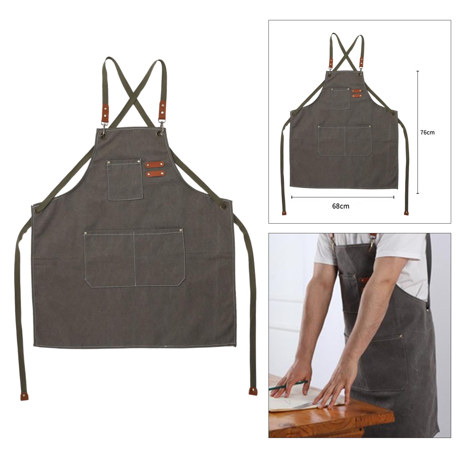 Work , Barista Apron Strap Artist Apron Kitchen Cooking Apron Gardening Apron for Carpenter Cafe Home Salon Painting Gray Green