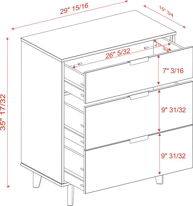 Manor Park 3-Drawer Groove Handle Solid Wood Dresser - Natural Pine