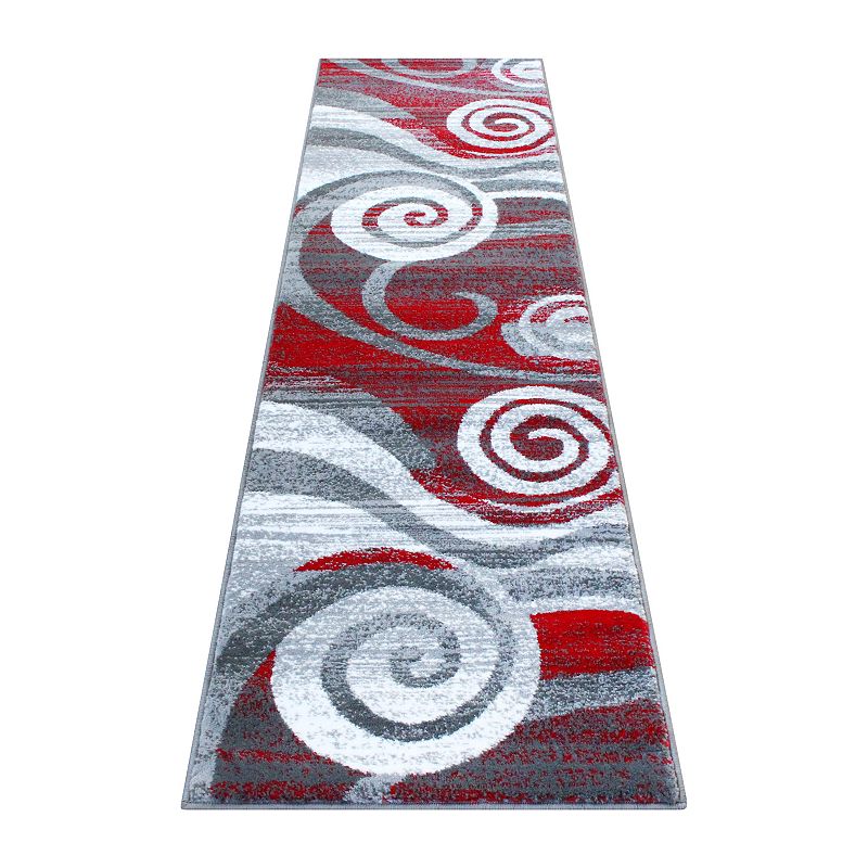 Masada Rugs Masada Rugs Stephanie Collection 2'x7' Area Rug Runner with Modern Contemporary Design 1103 in Red， Gray， White and Black