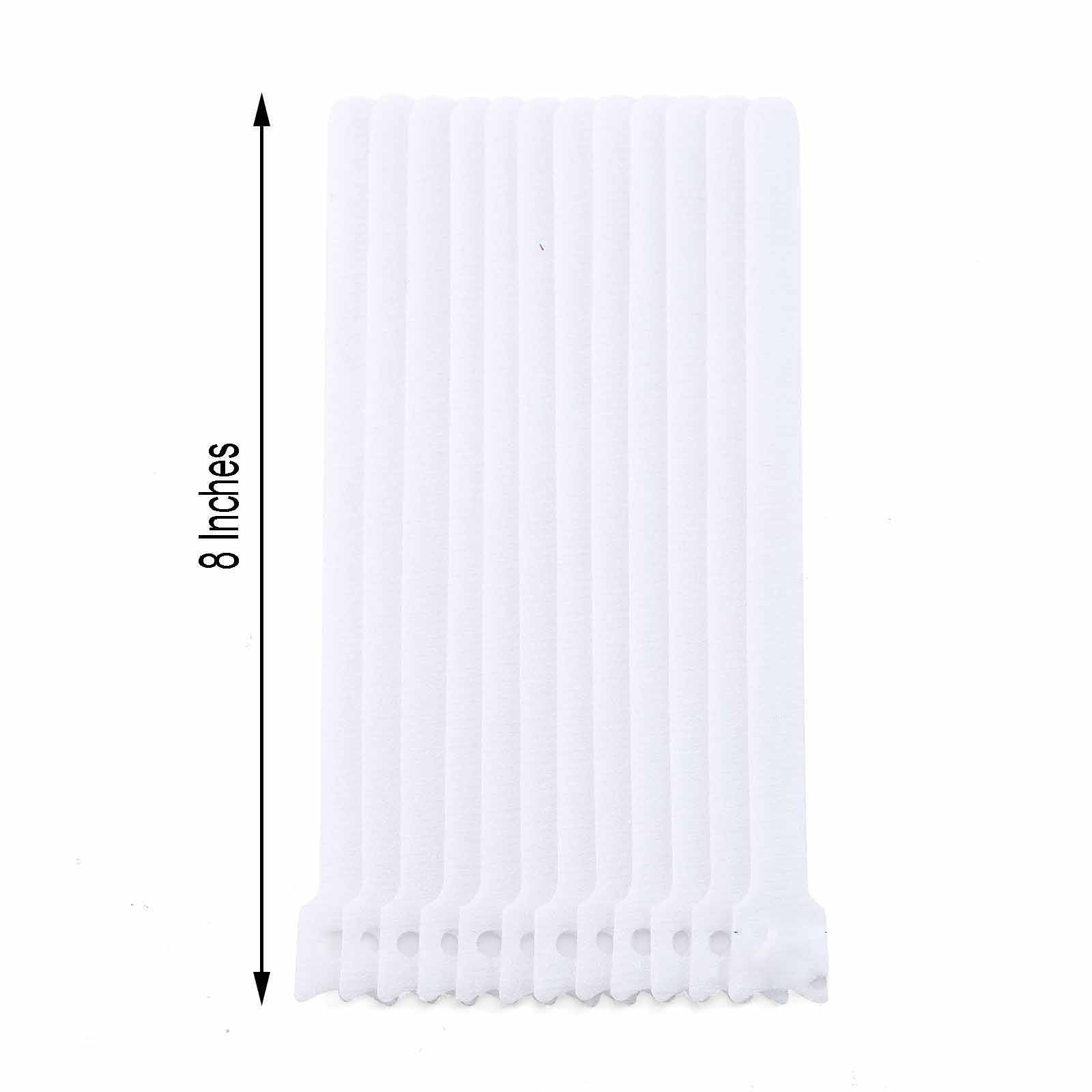 12 Pack White Reusable Fastening Velcro Cable Ties, Adjustable Hook and Loop Cord Organization Straps 8