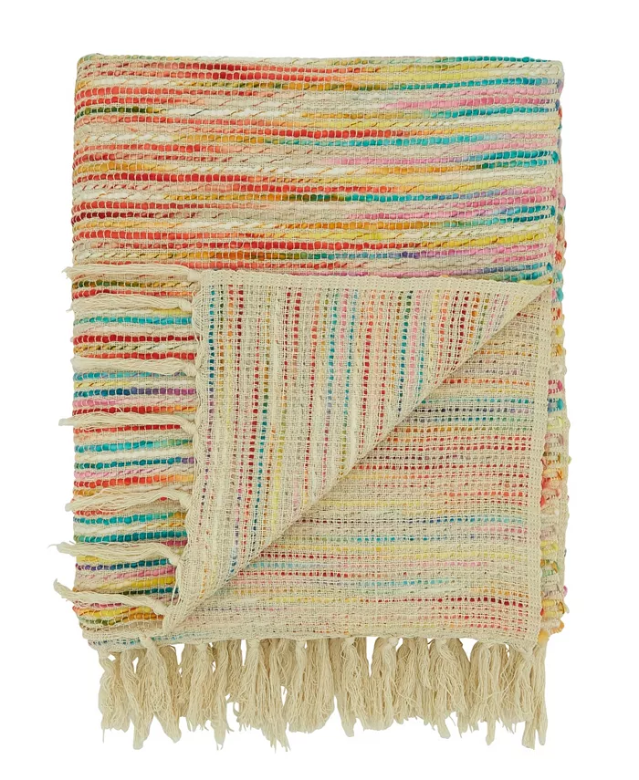 Saro Lifestyle Rainbow Stripe Design Throw， 50