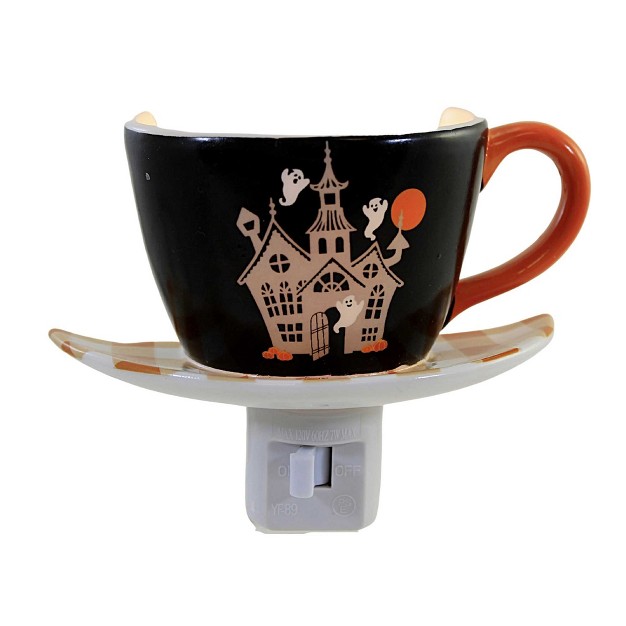 Halloween Haunted House Teacup Nightlight One Nightlight 3 75 Inches Ghost Spooky C46009020 Ceramic Black