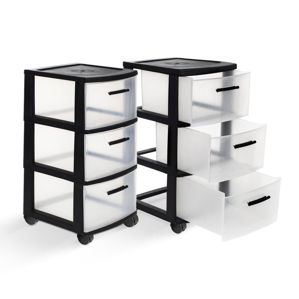 MQ 3-Drawer Resin Rolling Cart in Clear and Black (2-Pack) 547-BLK2PK