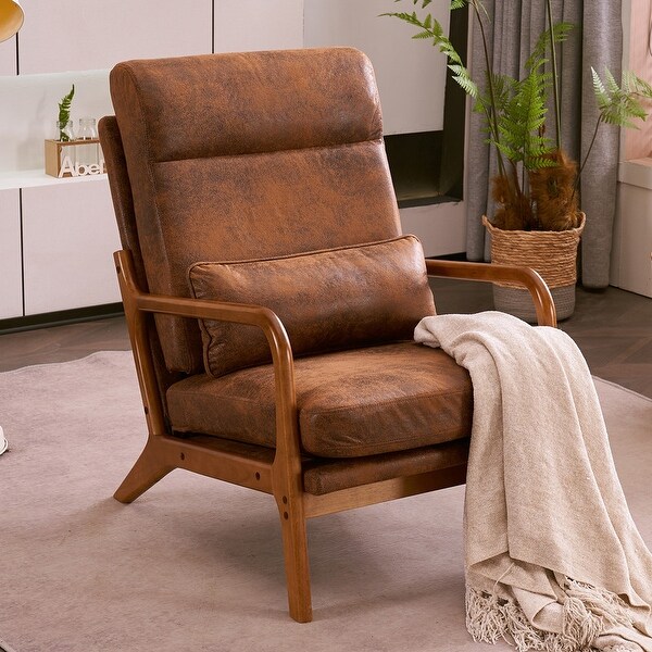 High Back Solid Wood Armrest Backrest Leisure Chair Accent Chair