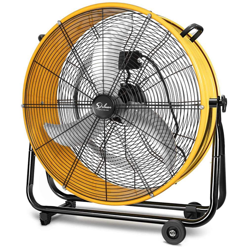 Edendirect 24 in 3Speed Air Circulation HighVelocity Industrial Drum Fan Aluminum Blades and 360Degree Adjustable Tilt Yellow