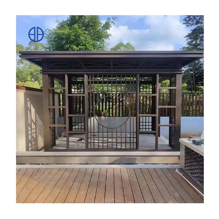 Factory Direct Supply Aluminum New Chinese Style Metal Pavilion Villa Garden Place Gazebo Outdoor