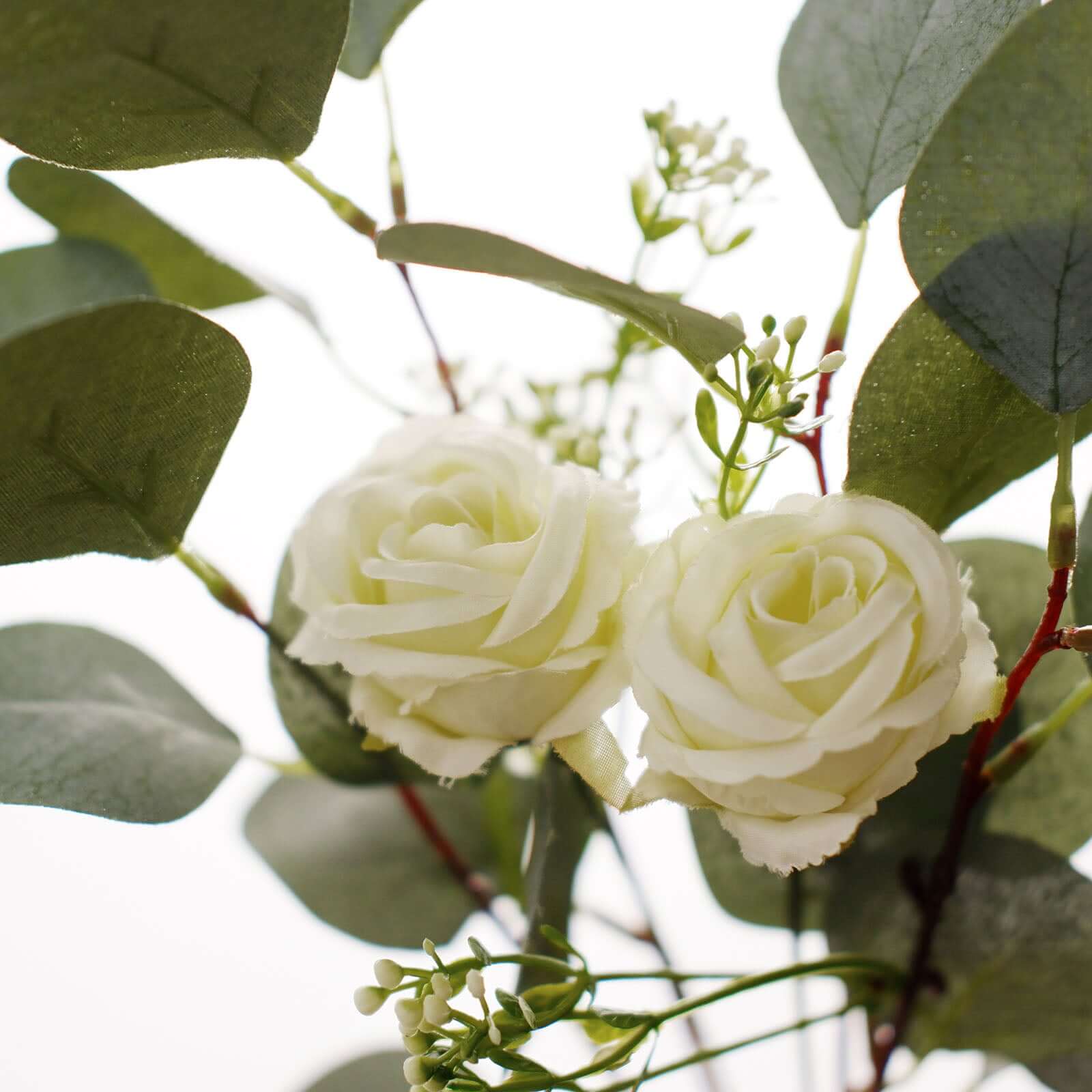 Ivory Artificial Silk Rose and Eucalyptus Flower Bouquet Arrangement 15