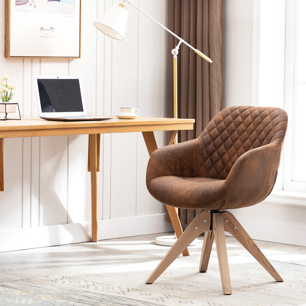 Swivel Desk Chair No Wheels Upholstered Dining Chair Armchair   Midcentury   Dining Chairs   by Kinwell Home  Houzz