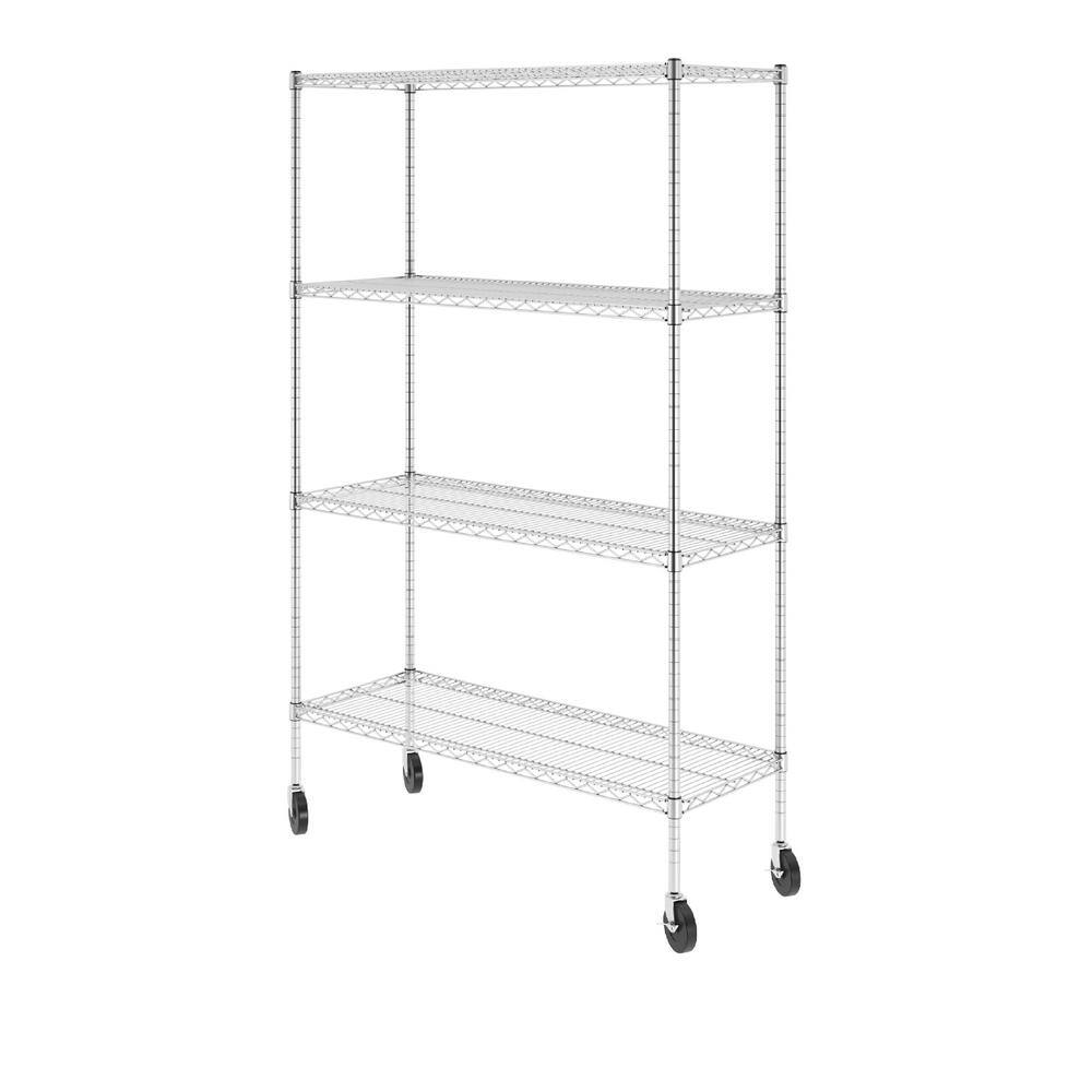 SafeRacks 72 in. H x 48 in. W x 18 in. D NSF 4-Tier Wire Chrome Shelving Rack with Wheels WS-481872-ZW4