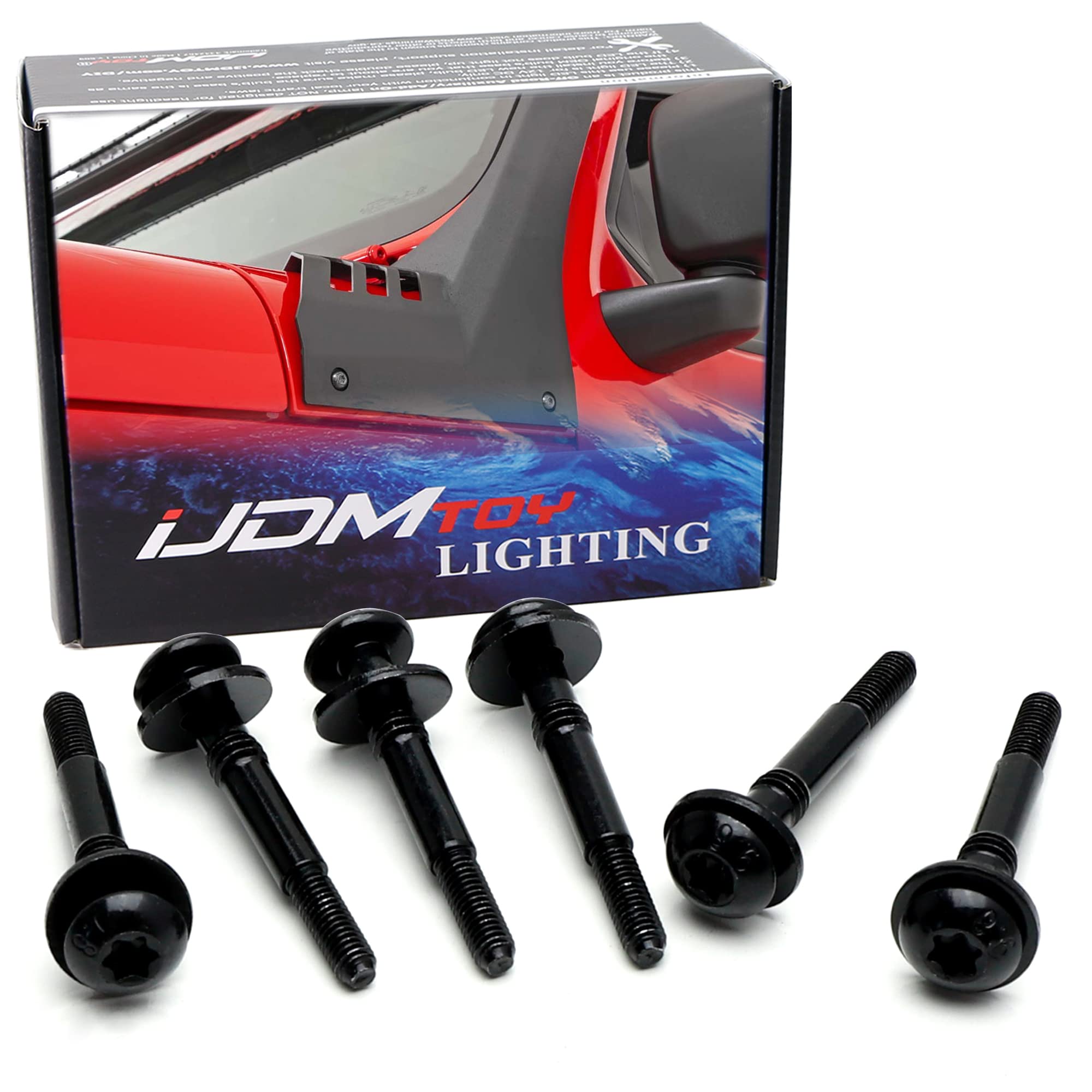 iJDMTOY 6pc-Set OEM Spec Extra Long M6 Torx Screws w/Washers Compatible With Jeep Wrangler JL， Gladiator Installing LED Pods， LED Light Bar On Windshield A-Pillar， Hinge， Hood， Side Door， Bumper， etc