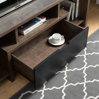 HomeRoots Walnut Oak And Black TV Stand Fits TV's up to 60 in. with Drawers and Shelves 2000482782