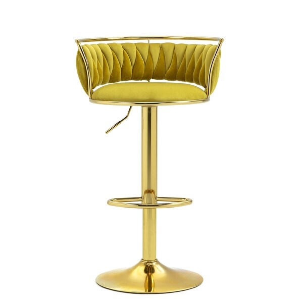 Set of 2 Bar Stool Adjustable Swivel with Gold Frame