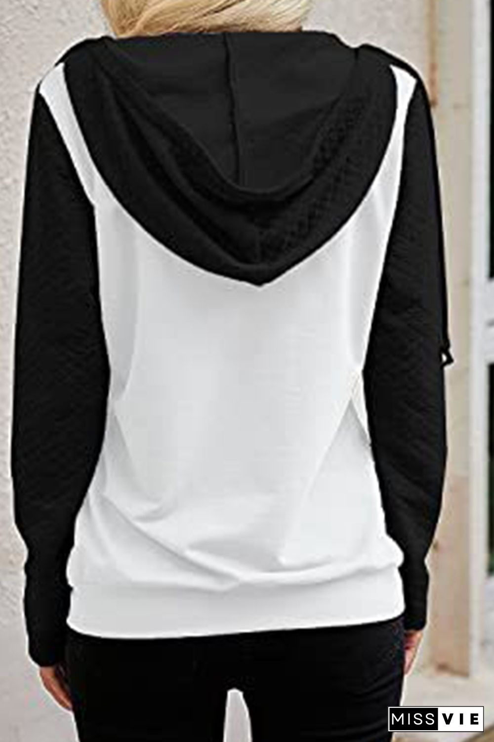 Zip Hoodies Patchwork Long Sleeves Tops Wholesale