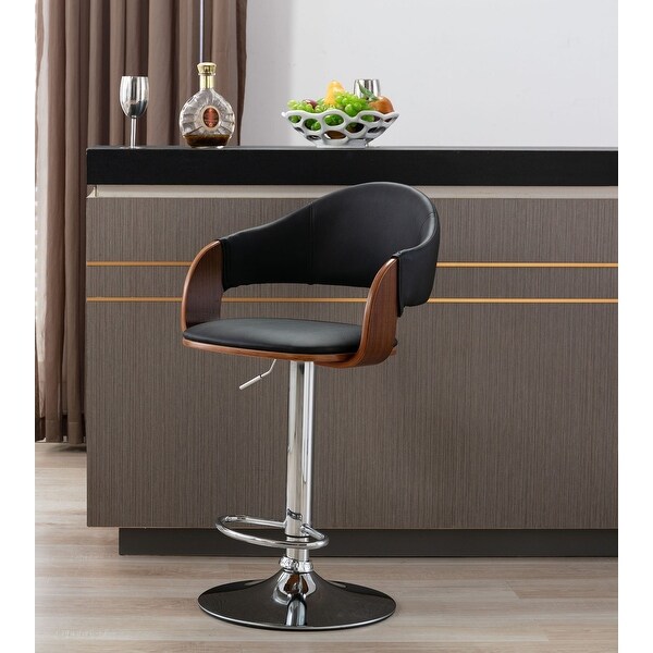 Porthos Home Emir Height Adjustable Bar Stool， PU Leather， Swivel Seat