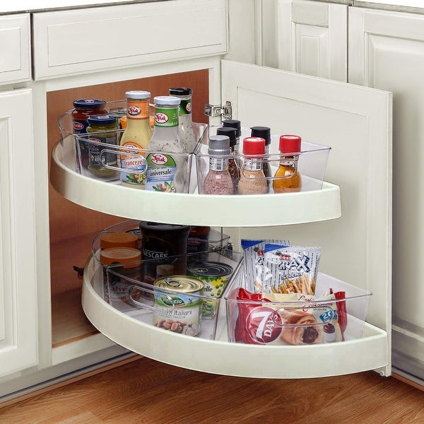 4-Pack Lazy Susan Organizer w/ Front Handle， Wedge Storage Bin Cabinet Container