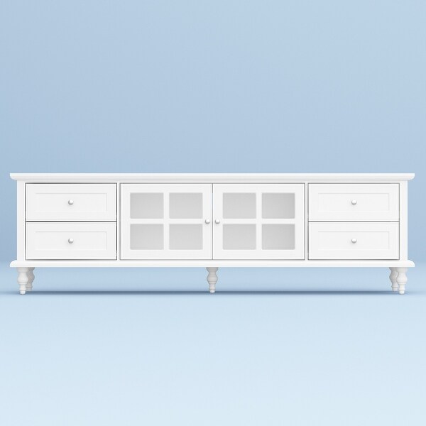 Contemporary Entertainment Center White Lacquer Media Storage Cabinet - 70.9