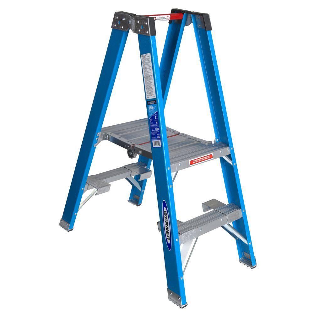 Werner 8 ft. Reach Fiberglass Platform Twin Step Ladder with 250 lb. Load Capacity Type I Duty Rating PT6002