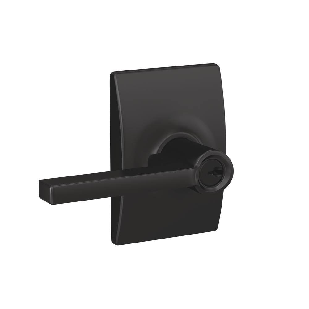 Schlage Latitude Matte Black Keyed Entry Door Handle F51A LAT 622 CEN