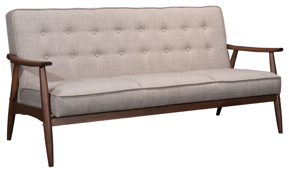 Retro Modern Button Tufted Sofa  Wood Arm   Midcentury   Sofas   by Plush Pod Decor  Houzz