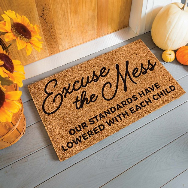 Evergreen 16 X 28 Inches Excuse The Mess Door Mat Non slip Rubber Backing Dirt Catching Natural Coir Indoor And Outdoor Home Decor