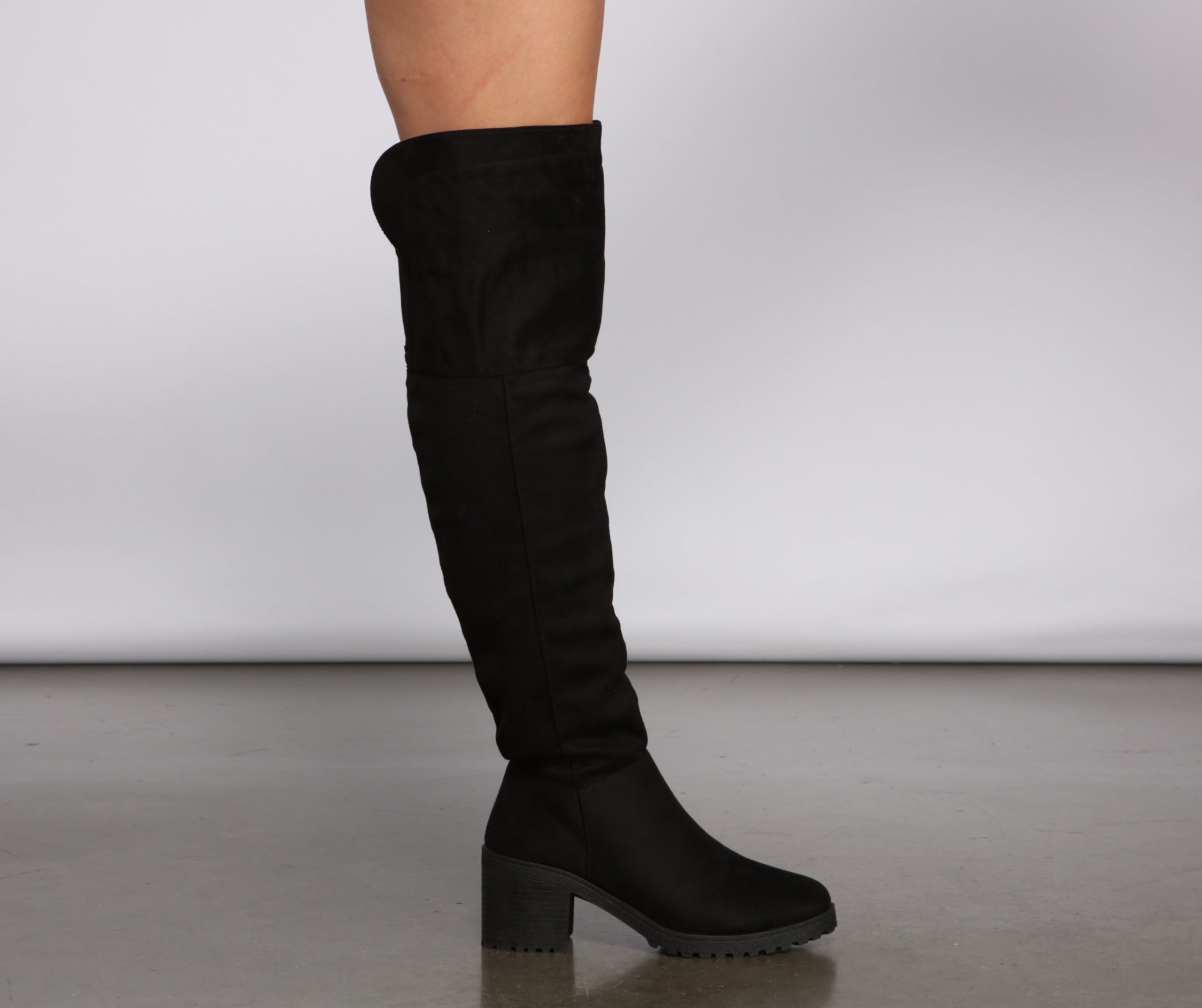 Faux Suede Over The Knee Lug Sole Boots