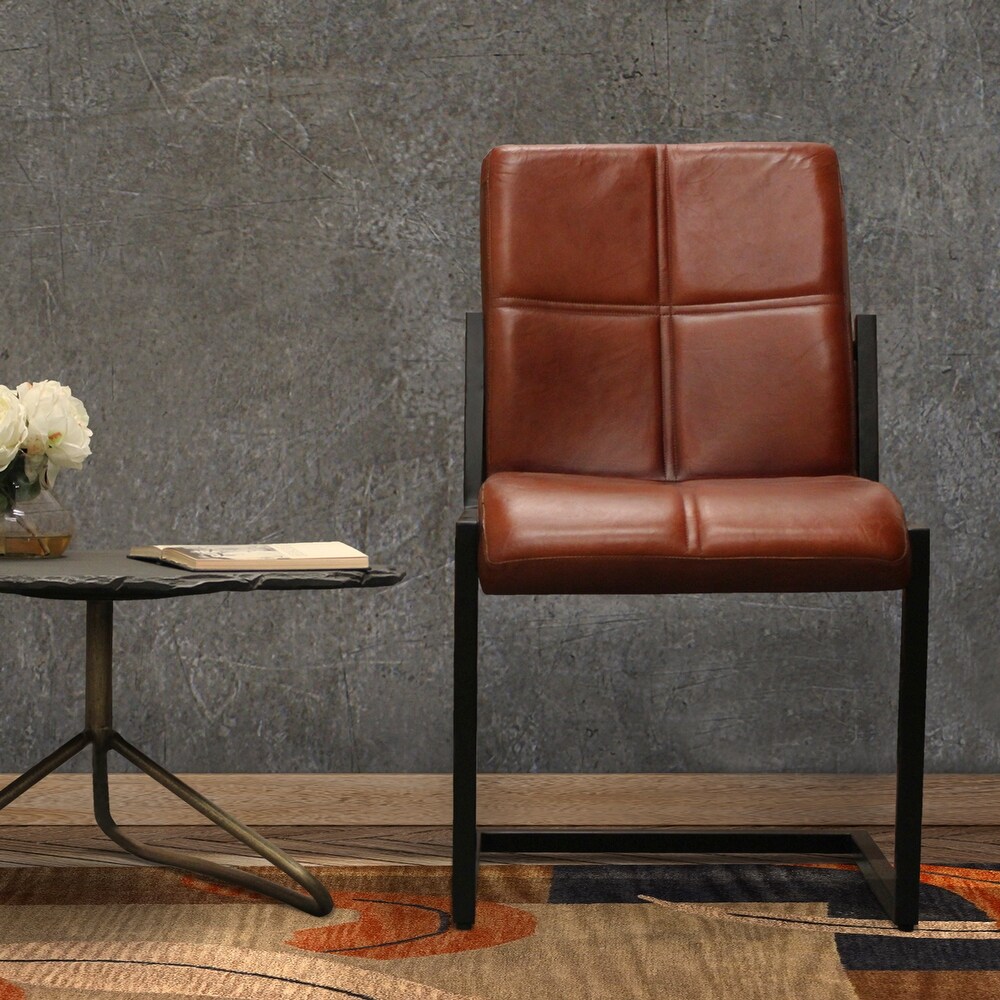 Kurtz Leather Upholstered Side Chair with Cast Iron Frame