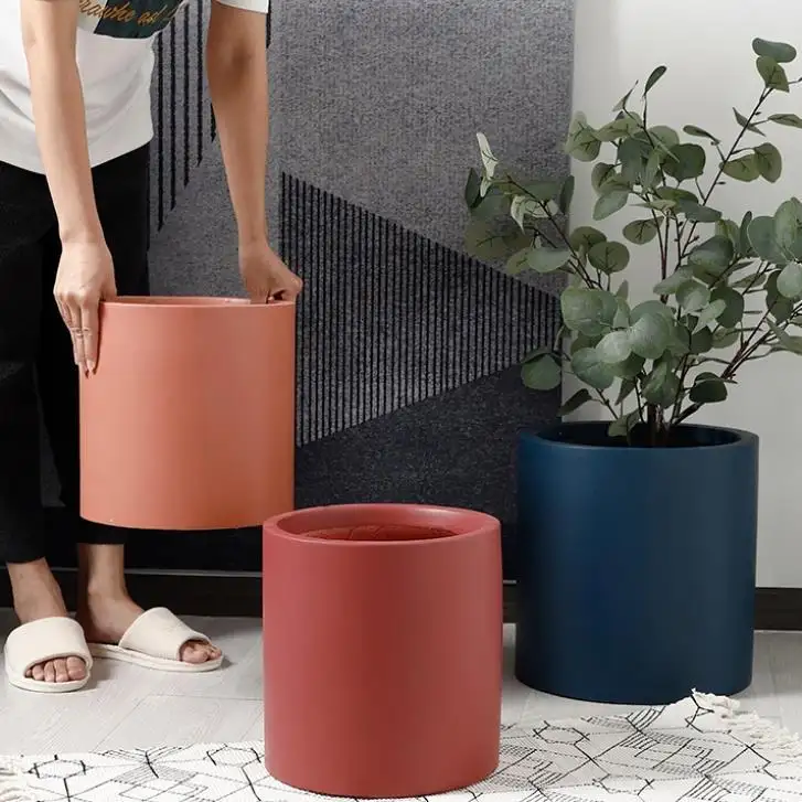 Hot selling Home Garden colorful ceramic cylinder flowerpot flower plant pot planter white black pink blue