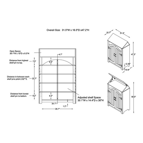 DH BASIC Jody Adjustable 4-Shelf Double-Door Shoe Cabinet with Lift-top Storage by Denhour - - 34660993