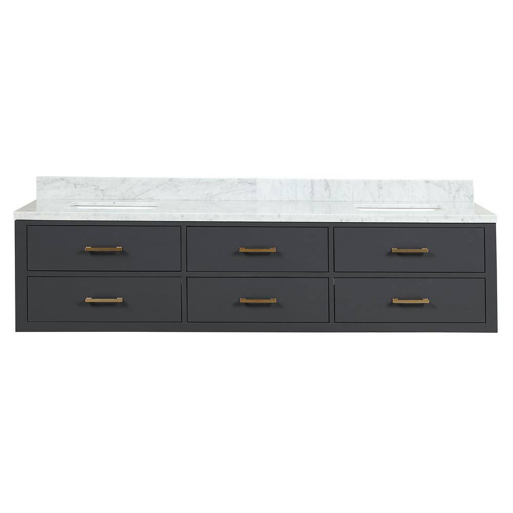 Lexora Sherman 80 in W x 22 in D Black Double Bath Vanity and Carrara Marble Top LVSH80DL100