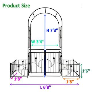 Sudzendf 6 . 6 3 ft Wide x 7.2 ft Metal Black Garden Arch Trellis with Gate High Climbing Plants Support Rose Arch Outdoor TN310E-349