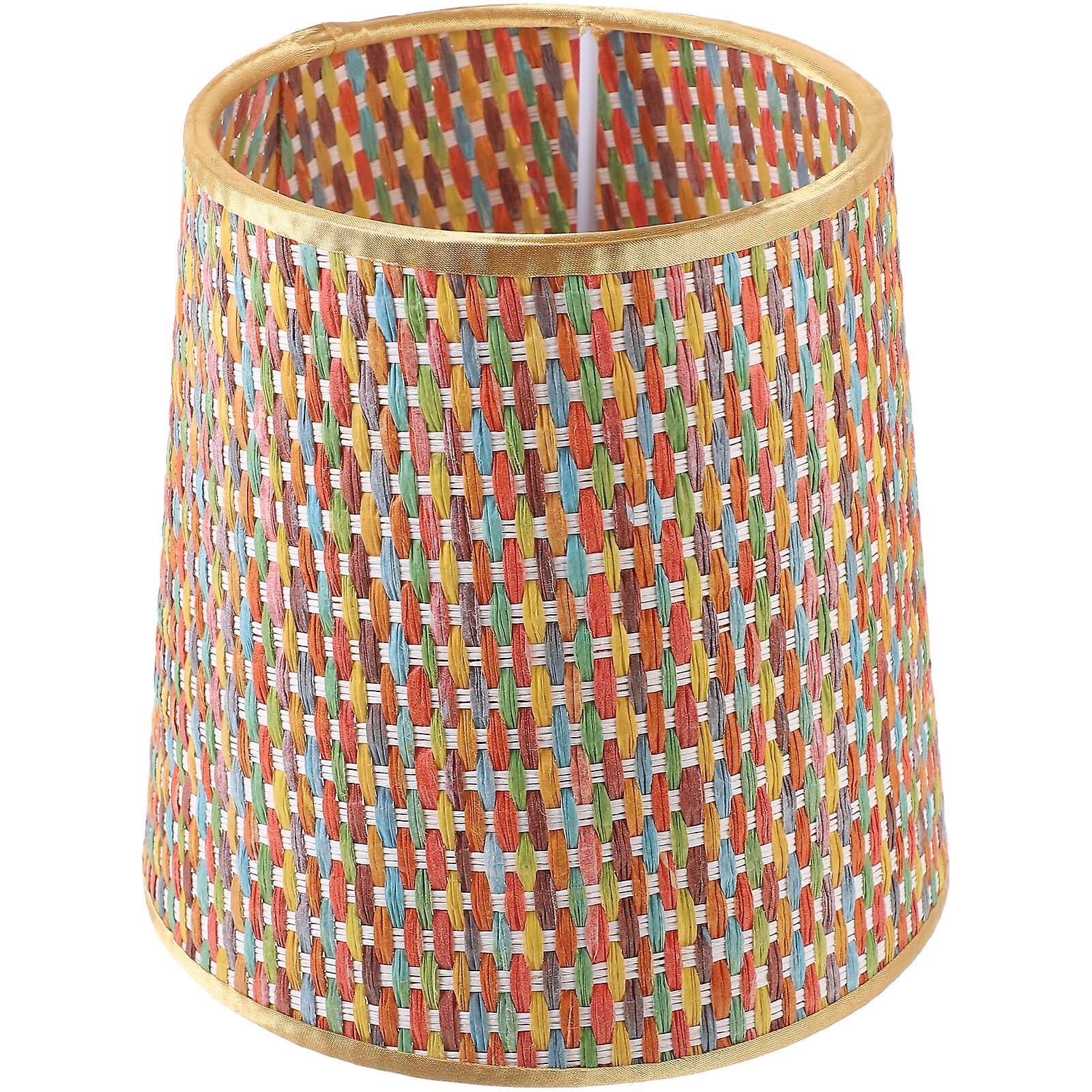 Colored Woven Lamp Shade Household Light Bulb Cover Table Cane Lampshade Replacement