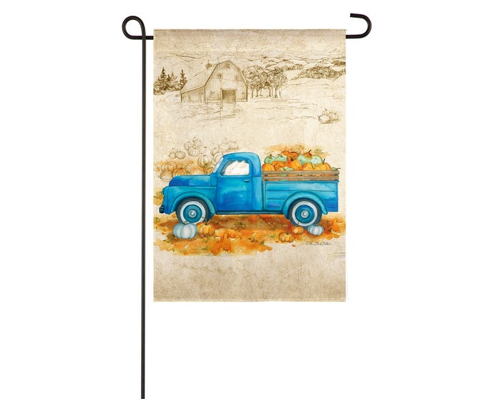 Evergreen Pumpkin Farm Truck Garden Suede Flag - 14S9281