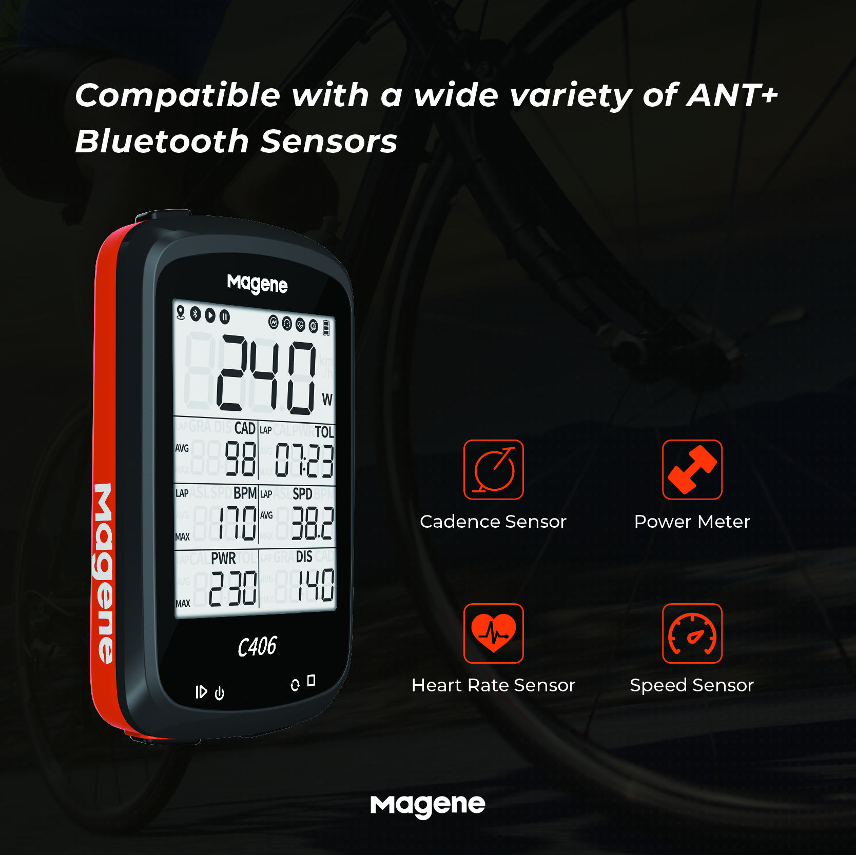 Magene C406 ANT+  24 Inch Large Screen Cycling Road Bike Speedometer Wireless Gps Bicycle Computer