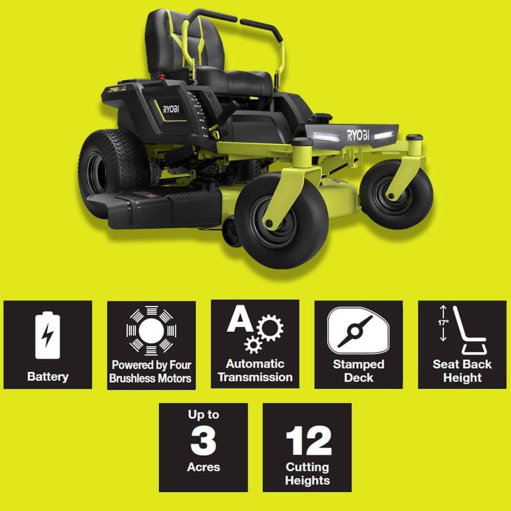 RYOBI 48-Volt Brushless 42 in. 100 Ah Battery Electric Riding Zero Turn Mower and Bagging Kit RY48ZTR100-1A