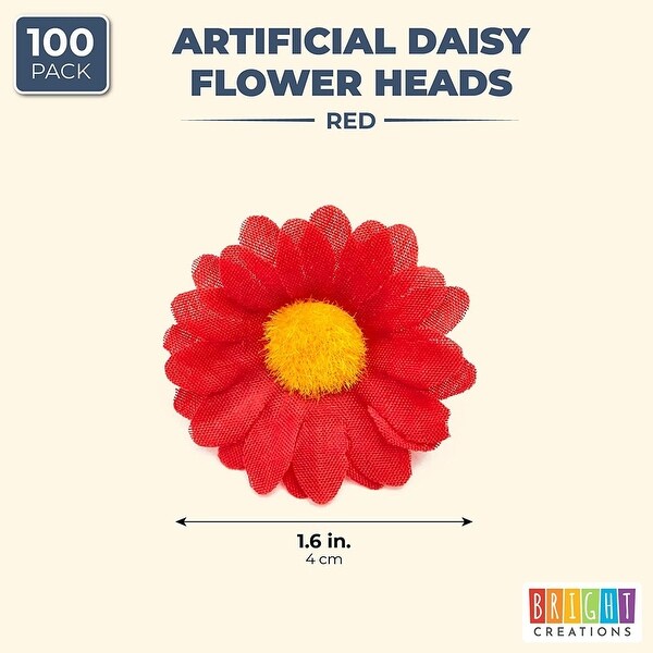 Bright Creations Artificial Silk Daisy Flowers Head for Crafts (1.6 in，Red，100Pack)