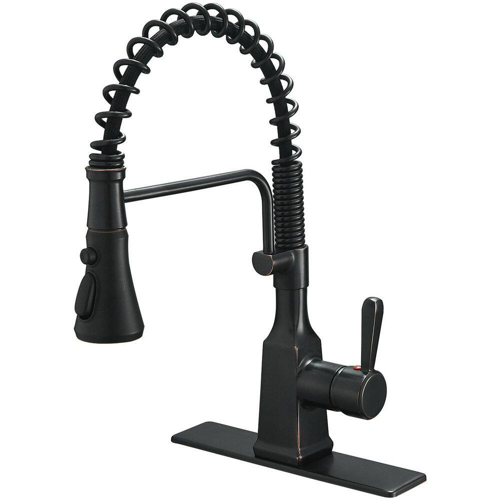 BWE Single-Handle Pull-Down Sprayer 3 Spray High Arc Kitchen Faucet With Deck Plate in Oil Rubbed Bronze A-94557-ORB