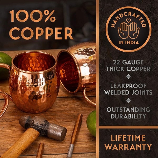 YOOREKA Moscow Mule Mugs Set Of 4 - Handcrafted and Genuine Copper with Accessories