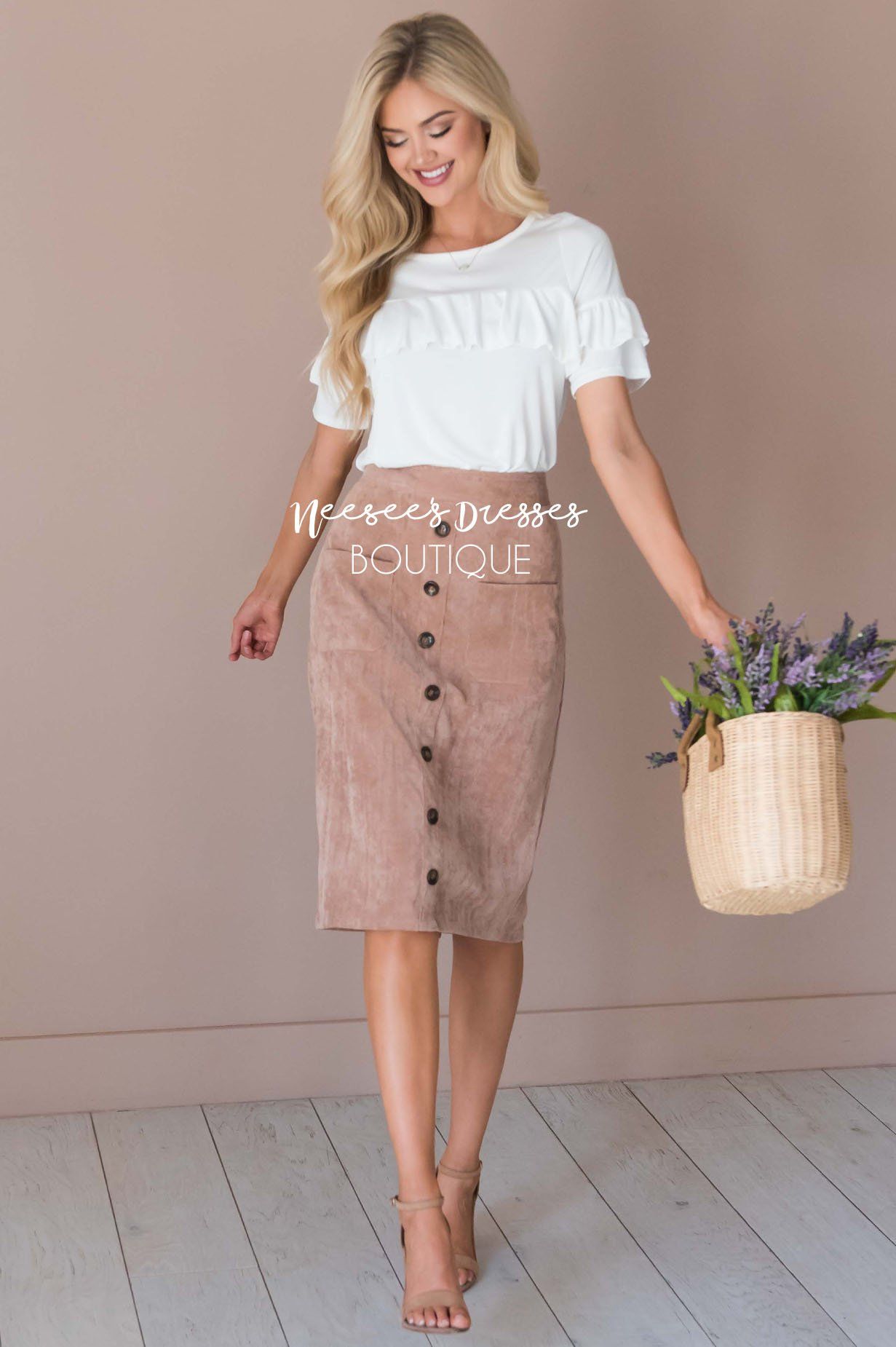 Corduroy Button Detail Skirt