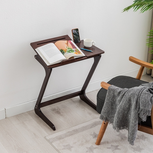 Connexion Decor Bordden Sofa Adjustable Side Table， Dark Walnut