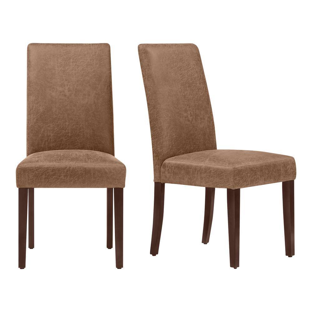 StyleWell Groston Camel Brown Upholstered Parsons Dining Chairs with Chocolate Wood Legs (Set of 2) 65-4