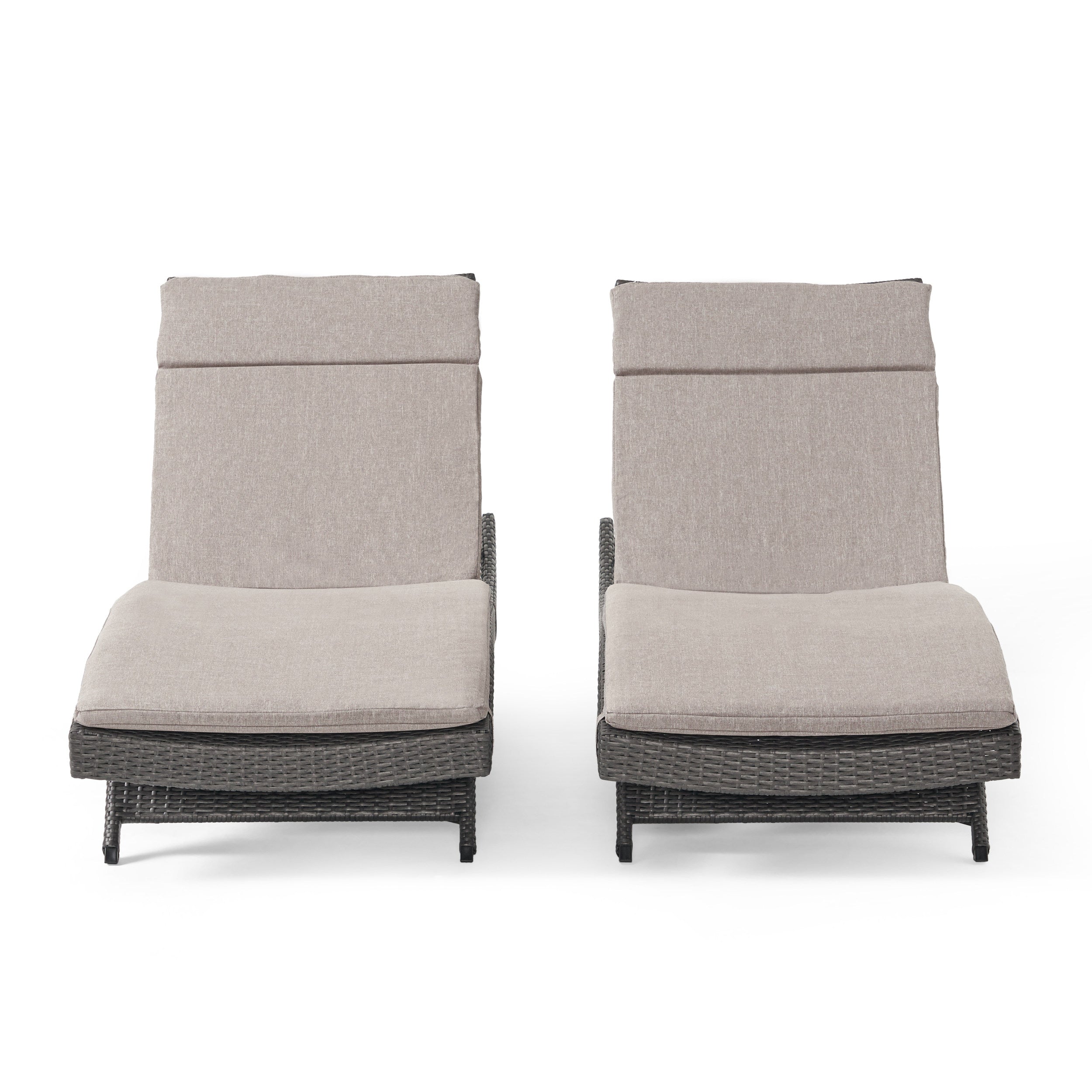 Nassau Outdoor Grey Wicker Adjustable Chaise Lounge with Cushion (Set of 2)