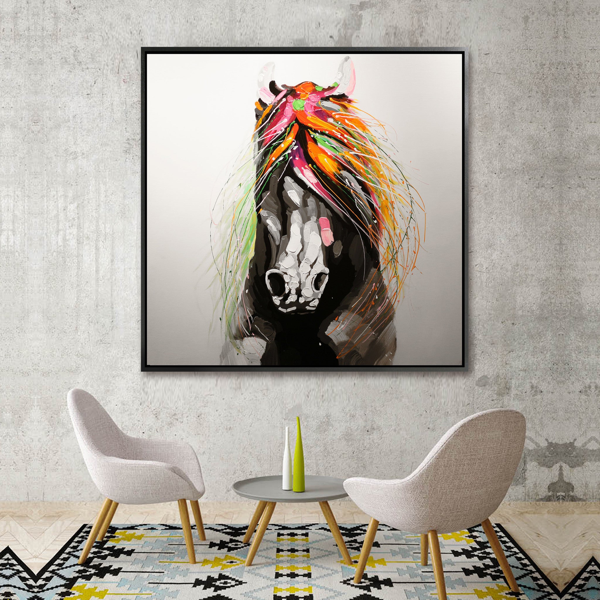 Horse Hand Painted Art Painting With Frame 105X105 Cm Pnb119-Soap0014