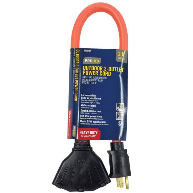 Projex Indoor Or Outdoor 2 Ft L Orange Extension Cord 12 3 Stw