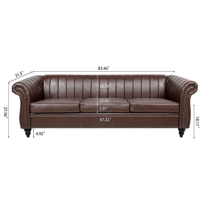 F.c Design Rolled Arm Chesterfield Three Seater Sofa