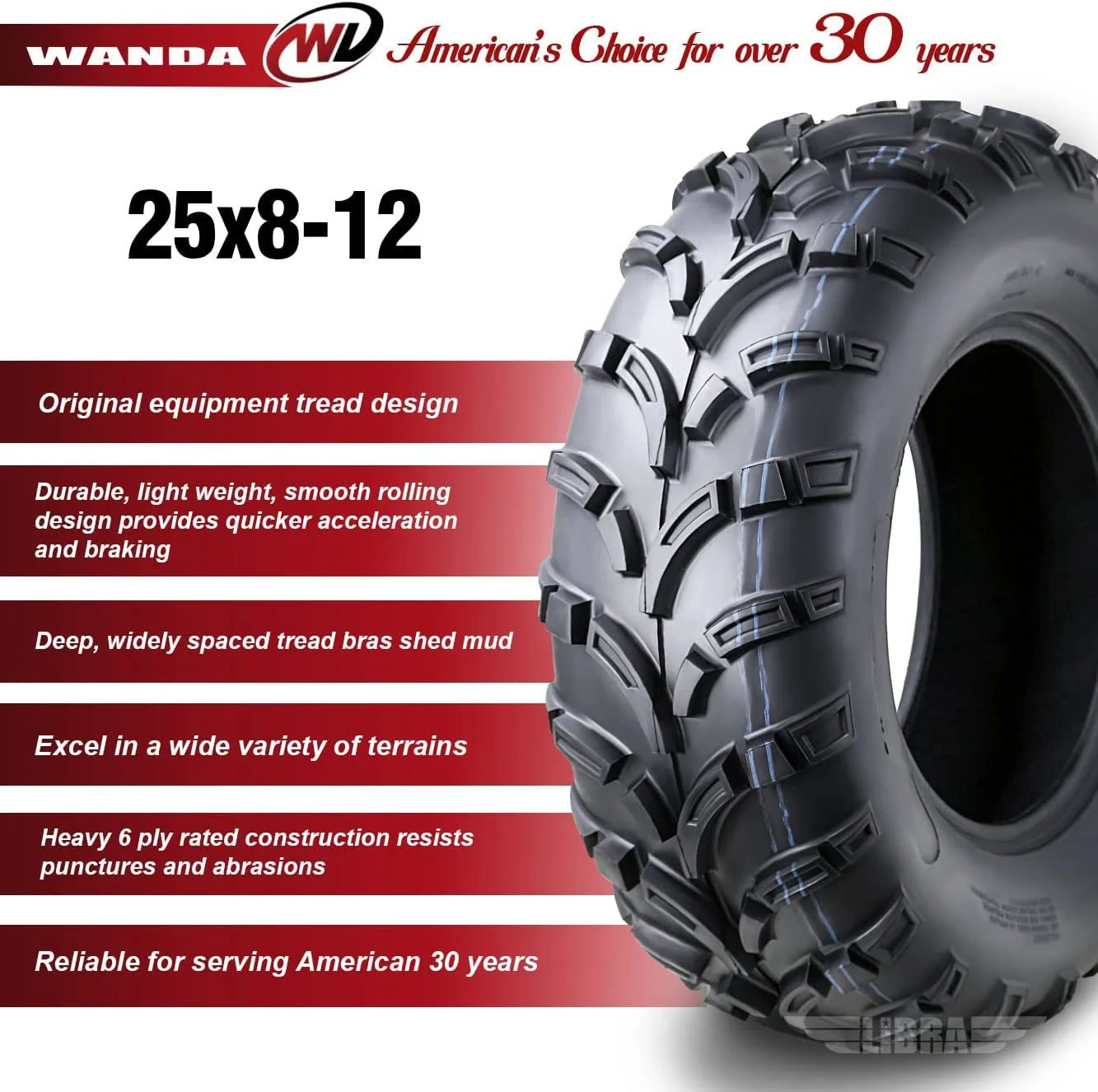 Set of 2 New WANDA ATV/UTV Tires 25x8-12 /6PR P373 - 10243 â�¦