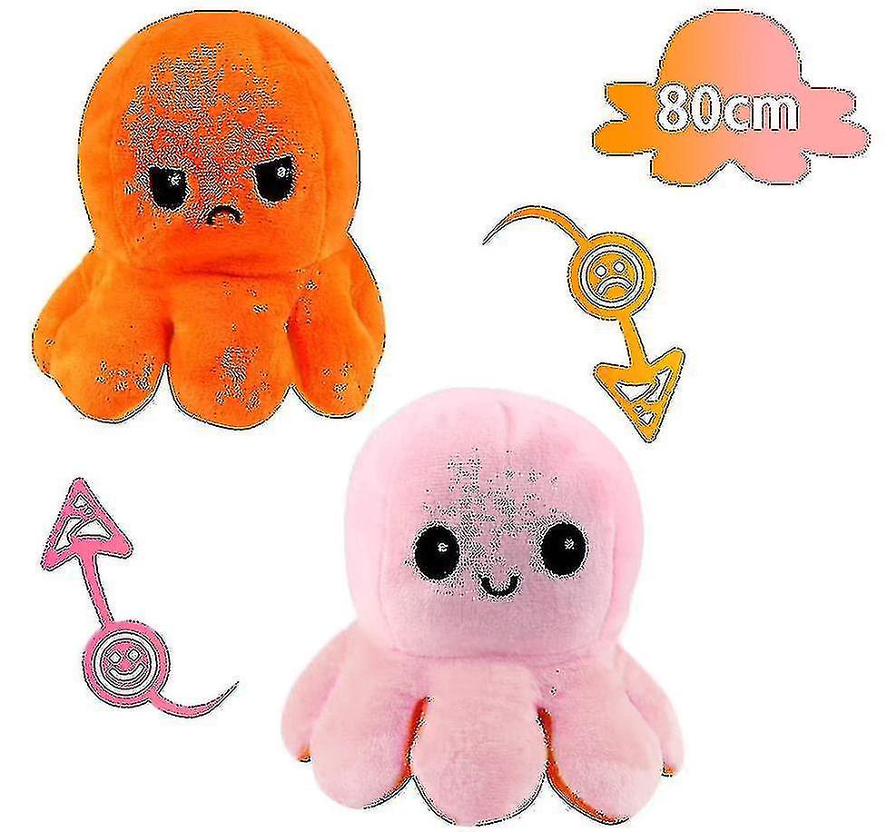 80cm Giant Reversible Octopus Stuffed Animal Reversible Happy Sad Octopus Plush Toy Show Your Mood W