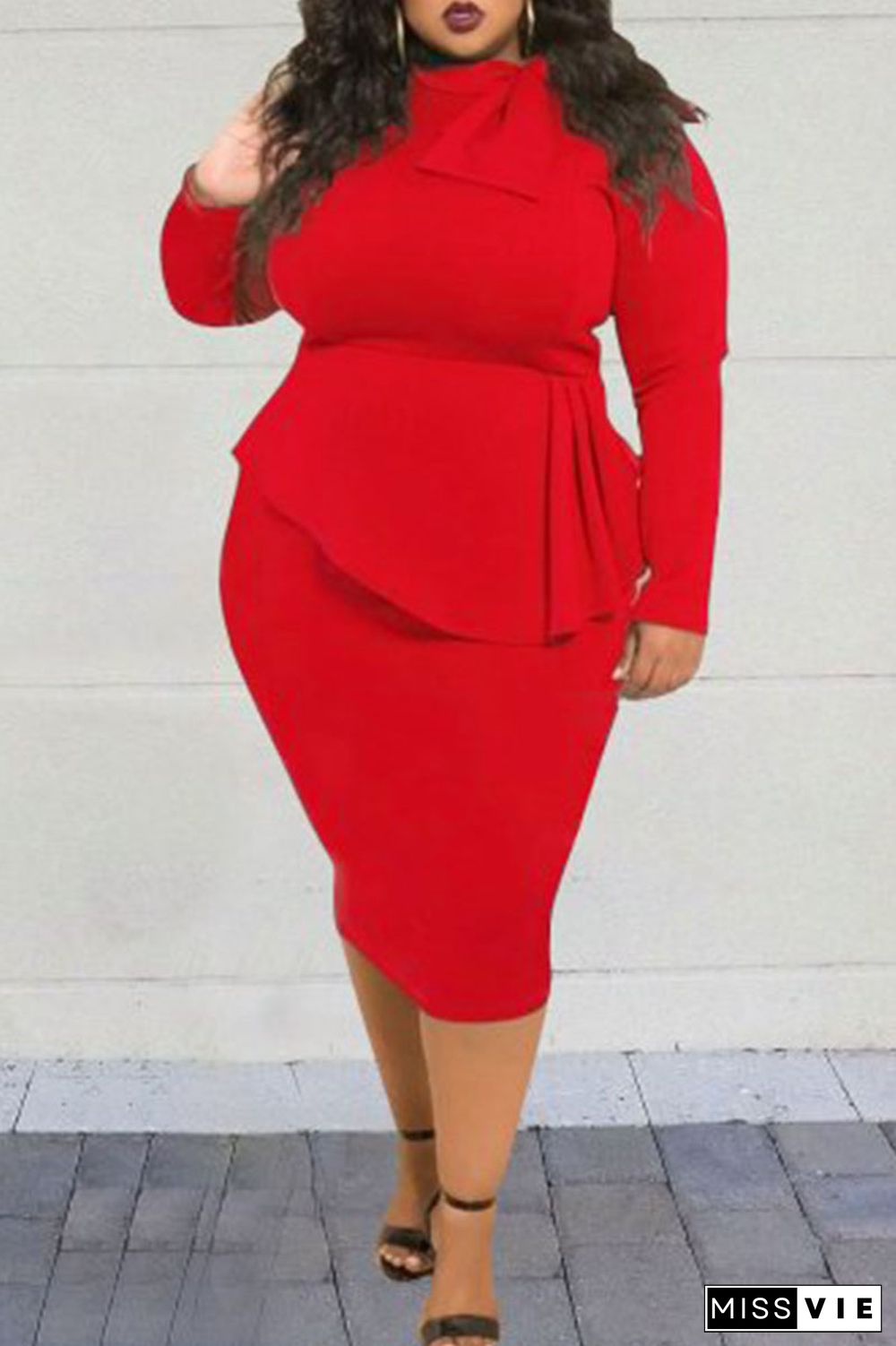 Casual Solid Patchwork O Neck Long Sleeve Plus Size Dresses